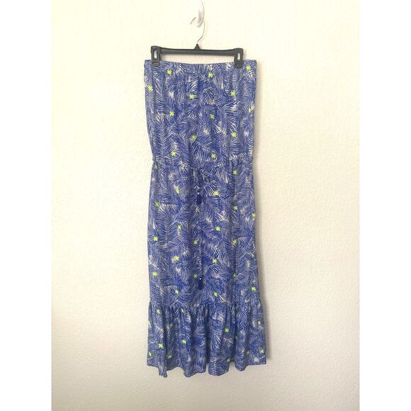 Vineyard Vines Silk Strapless Palm Print Maxi Dress Tassels Swim Cover Up Medium - Picture 2 of 10